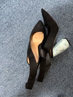 ASOS Black Suede Slingback Pumps with Marble-Effect Heel